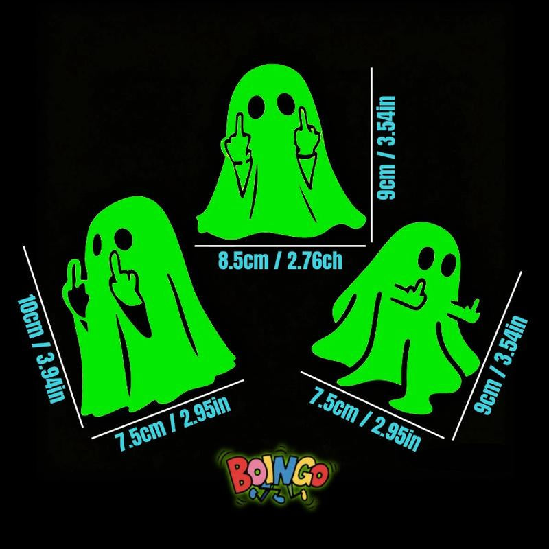 Glow-In-The-Dark Halloween Ghost PVC Sticker - Reflective Middle Finger Decal for Cars, Motorcycles, Windows & Paint (3 or 6 Pcs) Body