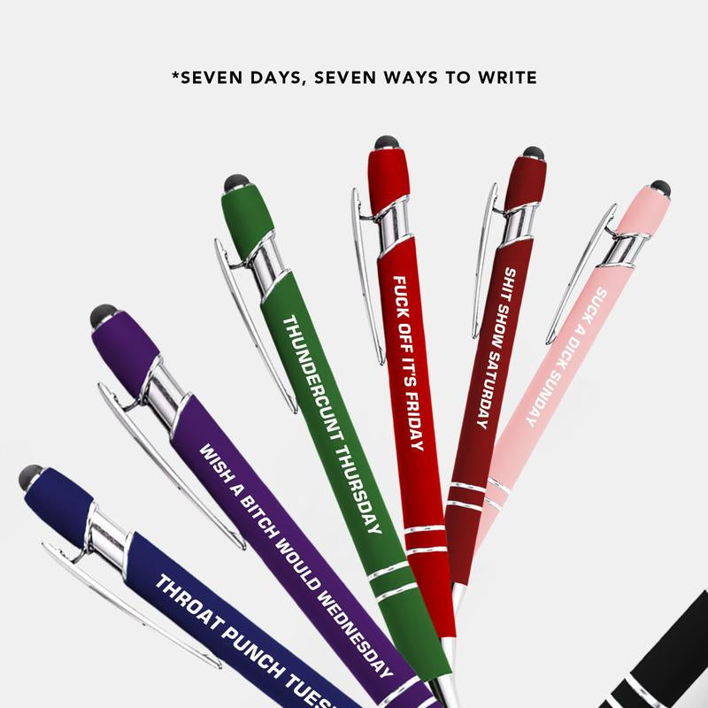 Funny Daily Quotes Metal Ballpoint Pen Set, 7 Counts per Set, Daily Funny & Sarcastic Quotes, Smooth Writing Pens, Office Stationery & Supplies