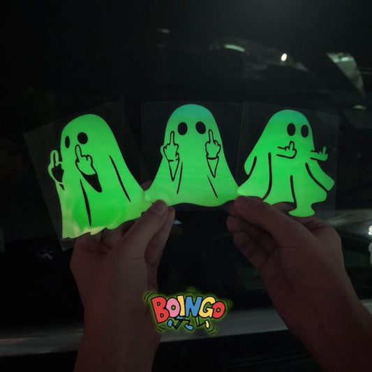 Glow-In-The-Dark Halloween Ghost PVC Sticker - Reflective Middle Finger Decal for Cars, Motorcycles, Windows & Paint (3 or 6 Pcs) Body