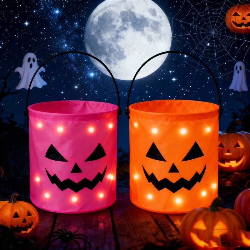 Light up Halloween(2Pcs) Baskets, Halloween Trick or Treat Bucket for Kidsled Light up Pumpkin Basket Gift for Kids, Multipurpose Goodie Gift Tote Bag