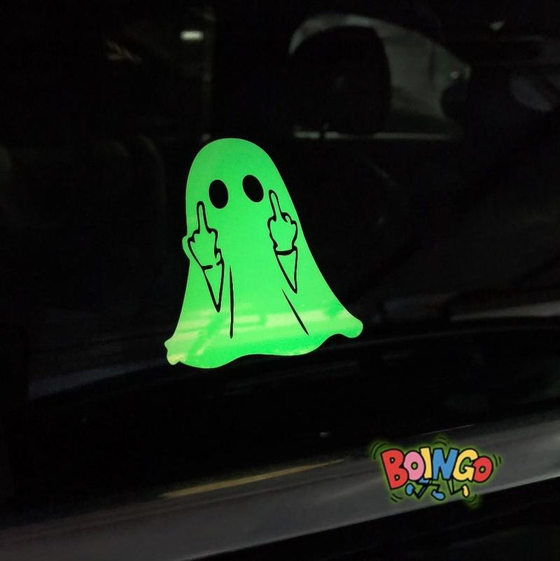 Glow-In-The-Dark Halloween Ghost PVC Sticker - Reflective Middle Finger Decal for Cars, Motorcycles, Windows & Paint (3 or 6 Pcs) Body
