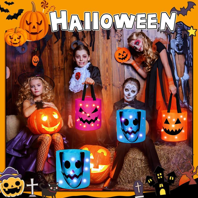 Light up Halloween(2Pcs) Baskets, Halloween Trick or Treat Bucket for Kidsled Light up Pumpkin Basket Gift for Kids, Multipurpose Goodie Gift Tote Bag