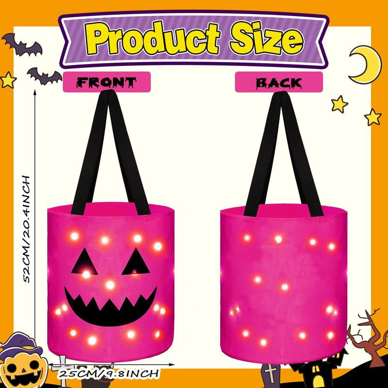 Light up Halloween(2Pcs) Baskets, Halloween Trick or Treat Bucket for Kidsled Light up Pumpkin Basket Gift for Kids, Multipurpose Goodie Gift Tote Bag