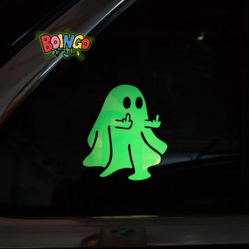 Glow-In-The-Dark Halloween Ghost PVC Sticker - Reflective Middle Finger Decal for Cars, Motorcycles, Windows & Paint (3 or 6 Pcs) Body