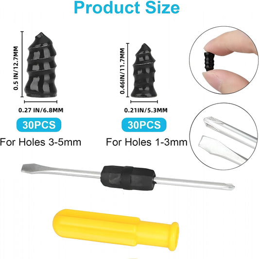 60Pcs Tire Repair Rubber Nail,Spiral Rubber Nails Vacuum Tire Repair Kits,Tire Screw Plug Fast Tool Self Service Tire Repair Nail for Car,Motorcycle,Truck,Tractor Tire Puncture Repair