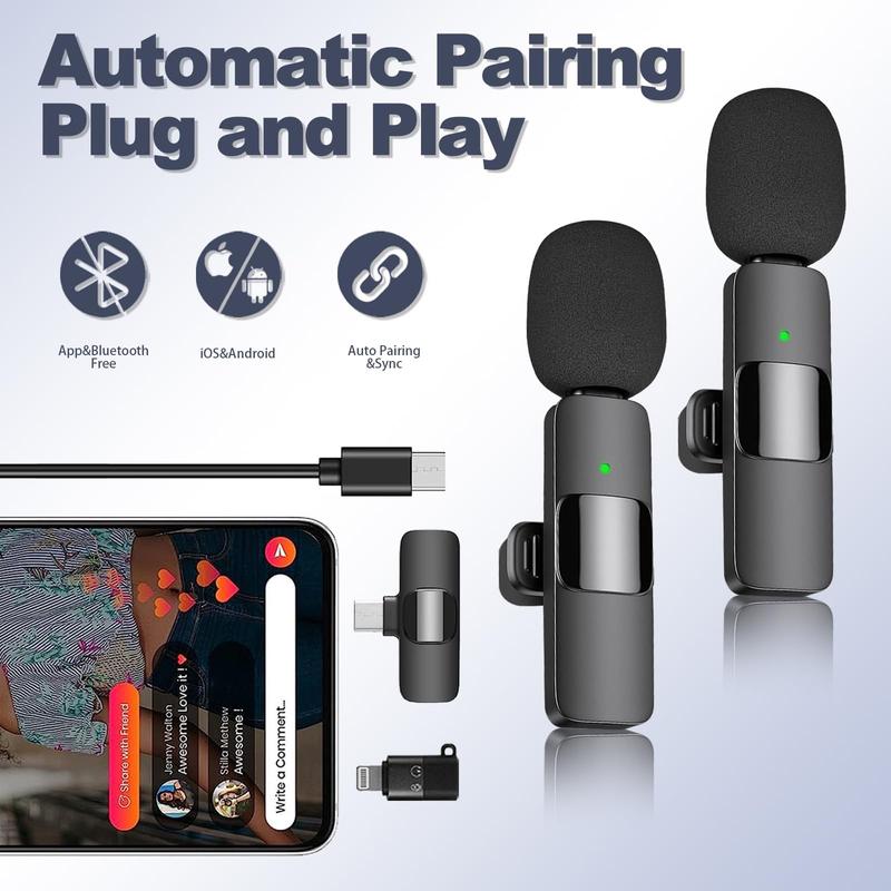 Level Up Your Sound with Our Upgraded Mini Wireless Lavalier Mics! Perfect for iPhone 15, iOS & Android - 2 Pack for Interviews, Videos, Podcasts & YouTube!