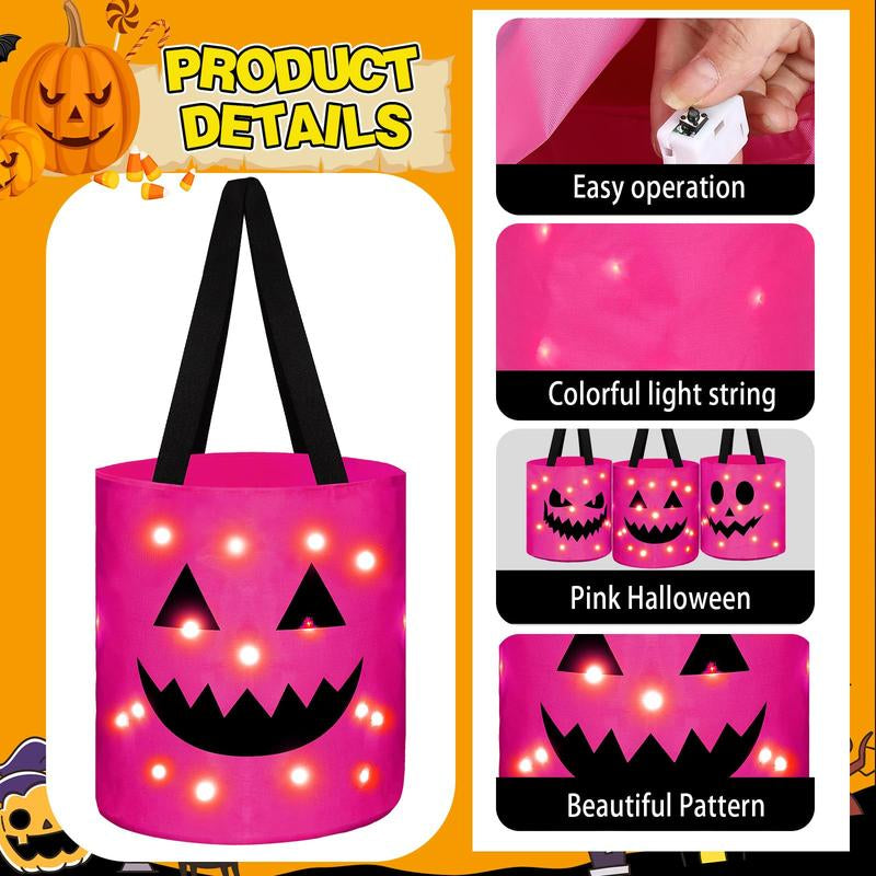 Light up Halloween(2Pcs) Baskets, Halloween Trick or Treat Bucket for Kidsled Light up Pumpkin Basket Gift for Kids, Multipurpose Goodie Gift Tote Bag
