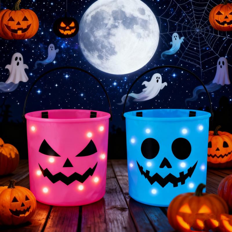 Light up Halloween(2Pcs) Baskets, Halloween Trick or Treat Bucket for Kidsled Light up Pumpkin Basket Gift for Kids, Multipurpose Goodie Gift Tote Bag