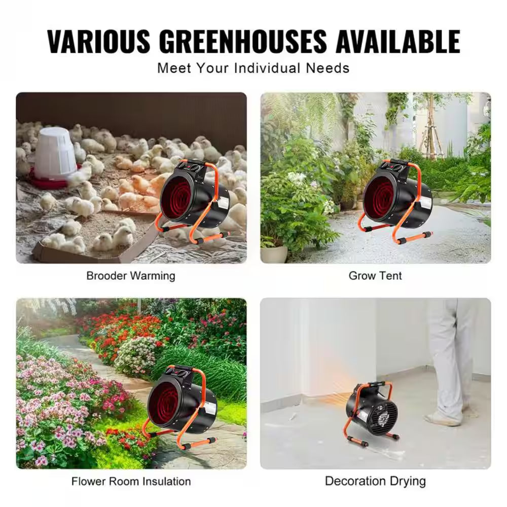 Electric Greenhouse Heater with Thermostat, 1500 W Fast Heating with Overheat Protection, 2-Speed Small Grow Tent Heater