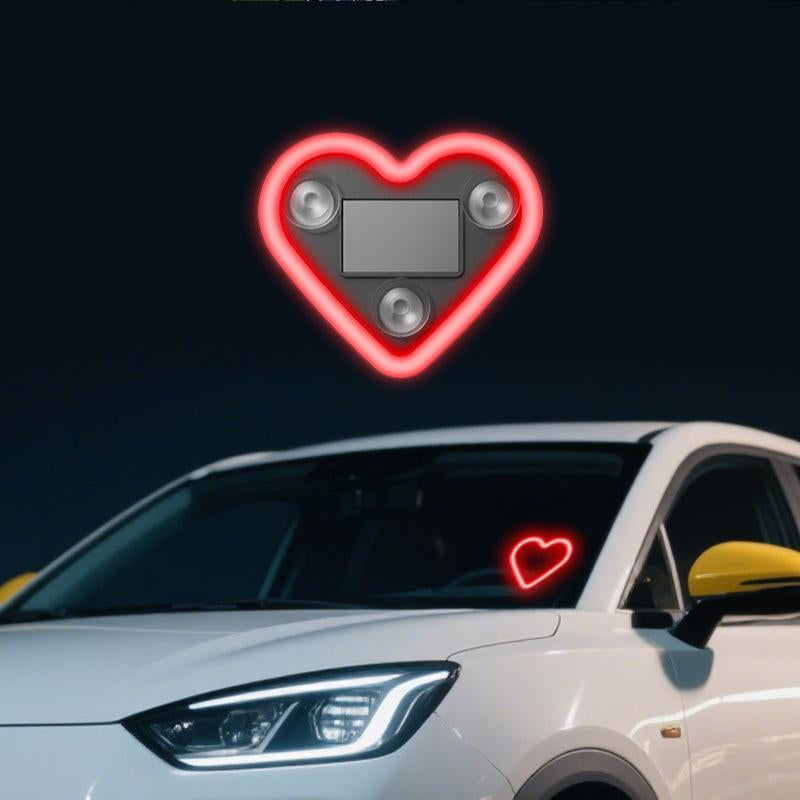 Joytutus Solar Powered Wireless LED Heart Shape C-Pillar Neon Light for Car Interior Decor Eco-Friendly Modern Stylish Look 9.57Mm X 8.42Mm X 15.36Mm