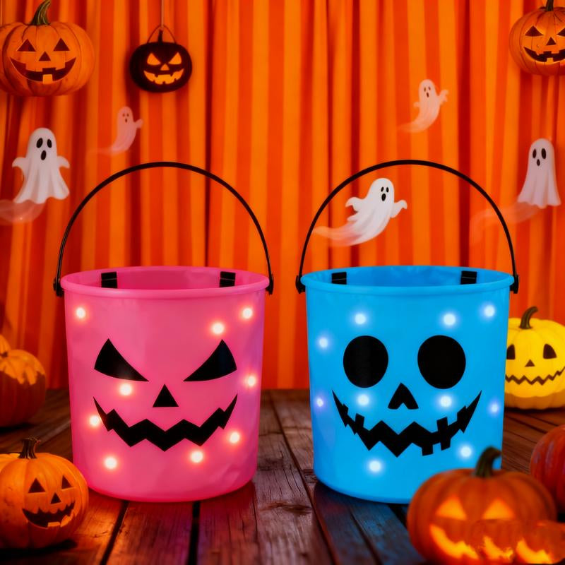 Light up Halloween(2Pcs) Baskets, Halloween Trick or Treat Bucket for Kidsled Light up Pumpkin Basket Gift for Kids, Multipurpose Goodie Gift Tote Bag