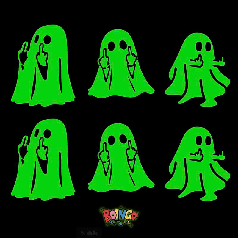 Glow-In-The-Dark Halloween Ghost PVC Sticker - Reflective Middle Finger Decal for Cars, Motorcycles, Windows & Paint (3 or 6 Pcs) Body
