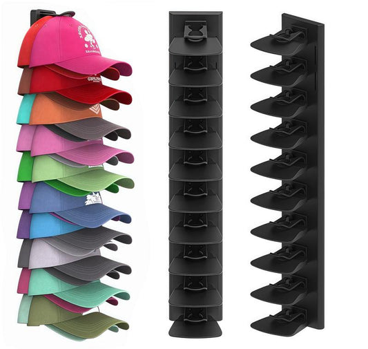 Closet Door Hat Organizer Wall Mount Heavy Duty 2-Pack for 40 Caps with Anti-Drop Tech No Drilling Adhesive & Screw Installation Halloween Gifts Black Hat Racks