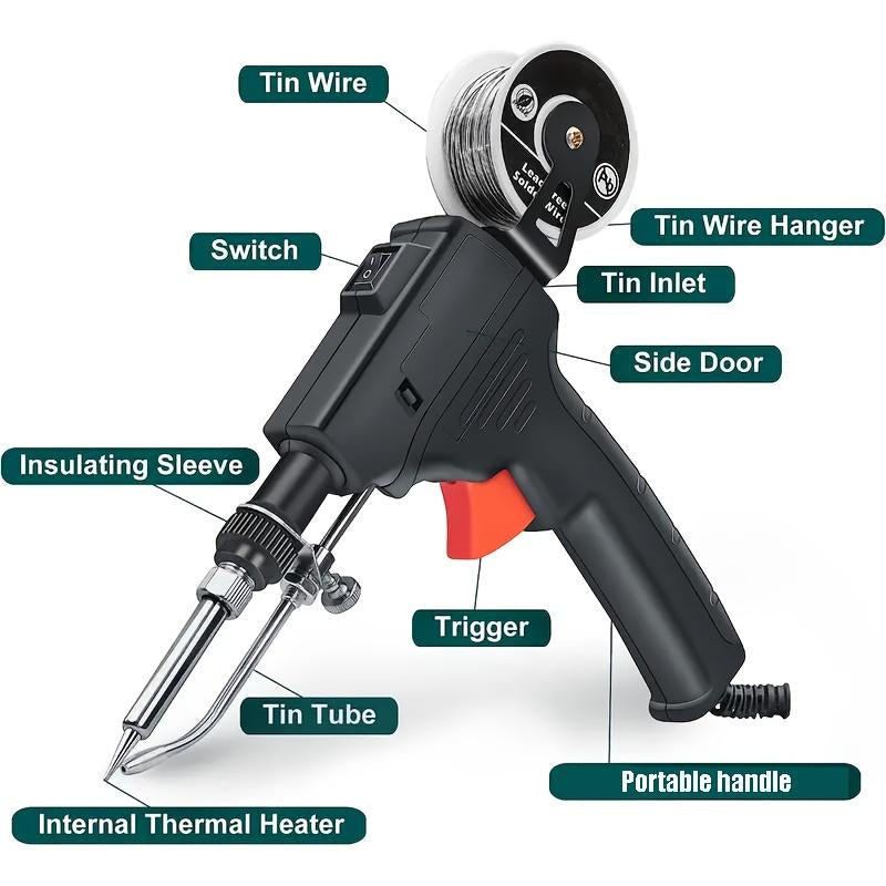Soldering Iron Kit 180-520℃ Adjustable Temperature Corded Solder Iron Internal Heat Electric Welding Tool with Welding Wire for Circuit Board Computer Electronic Repair