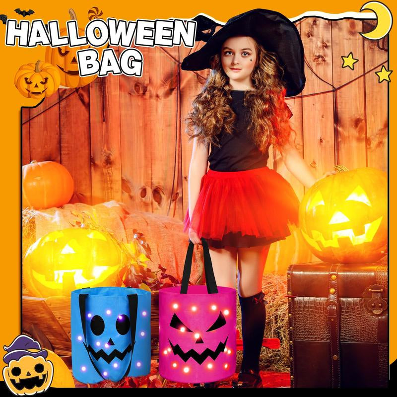 Light up Halloween(2Pcs) Baskets, Halloween Trick or Treat Bucket for Kidsled Light up Pumpkin Basket Gift for Kids, Multipurpose Goodie Gift Tote Bag
