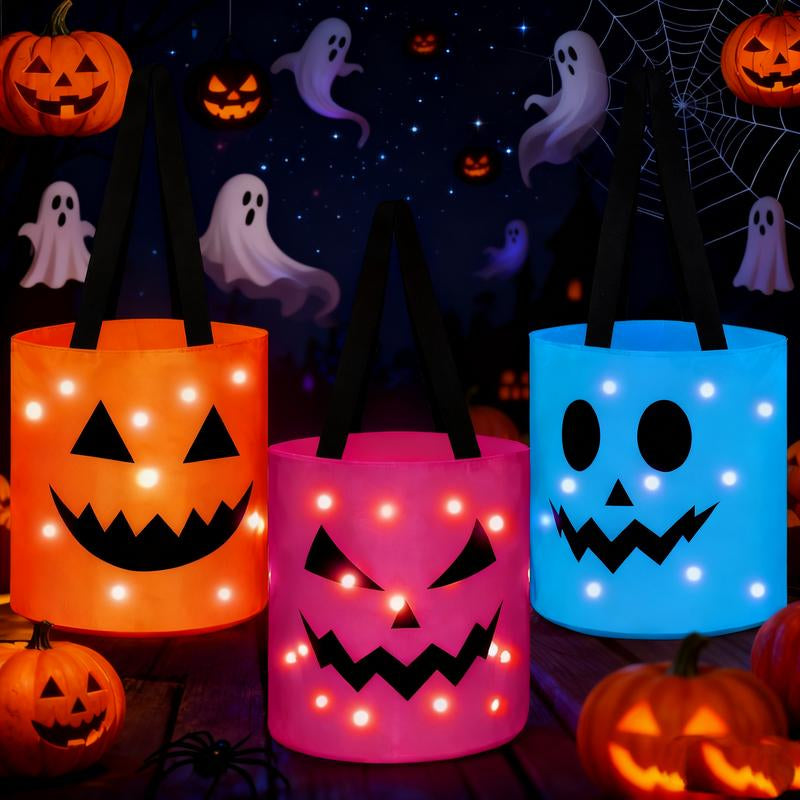 Light up Halloween(2Pcs) Baskets, Halloween Trick or Treat Bucket for Kidsled Light up Pumpkin Basket Gift for Kids, Multipurpose Goodie Gift Tote Bag