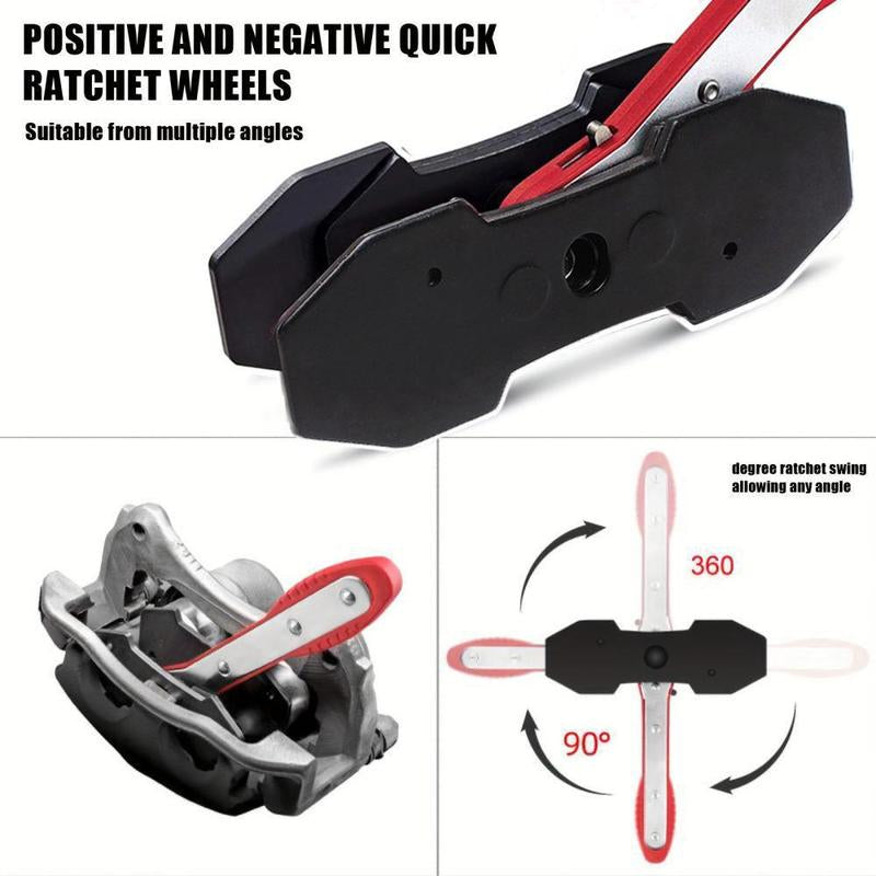 Car Brake Caliper Press Tool Set, 360 Degree Swing Ratchet Expander Wrench with 4 Brake Caliper Hooks, Car Wheel Piston Spreader for Single Twin Quad Sextuplet Piston