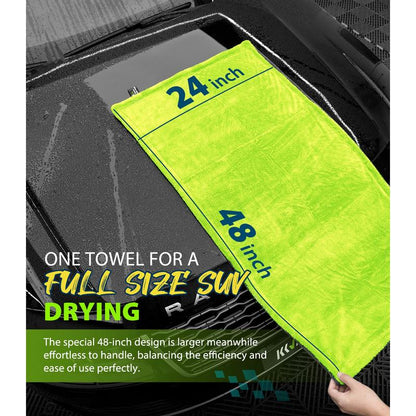 KKV Full-Sized Drying Towel, 48X24“ Dual Sided Microfiber Car Cleaning Towel with Twisting Yarn Technique for Suvs, 1400GSM Super Absorbent, Scratch-Free, Quick-Dry, Machine Washable