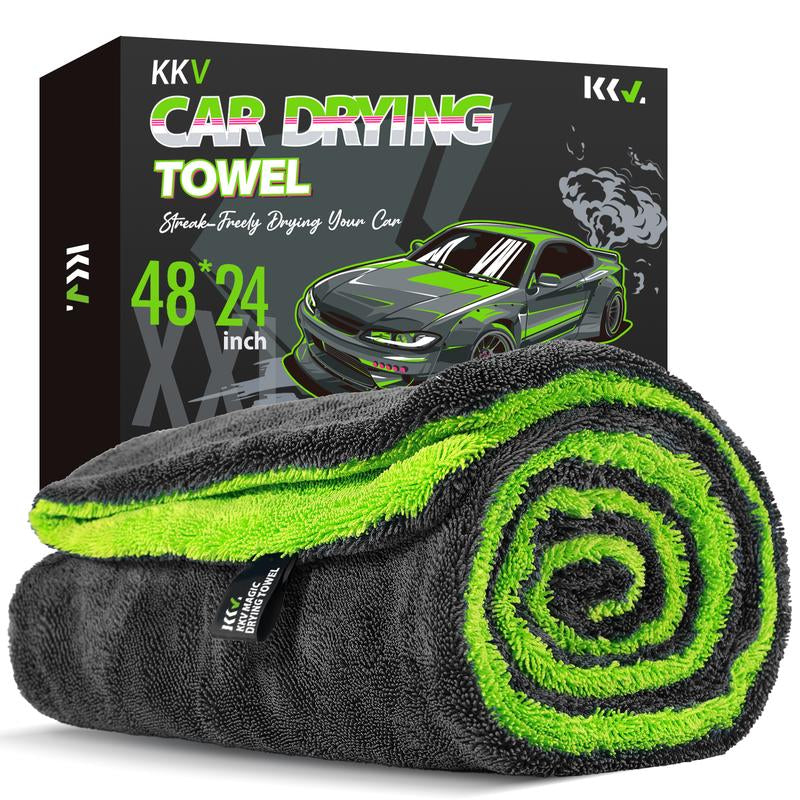 KKV Full-Sized Drying Towel, 48X24“ Dual Sided Microfiber Car Cleaning Towel with Twisting Yarn Technique for Suvs, 1400GSM Super Absorbent, Scratch-Free, Quick-Dry, Machine Washable