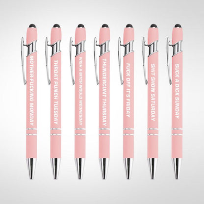 Funny Daily Quotes Metal Ballpoint Pen Set, 7 Counts per Set, Daily Funny & Sarcastic Quotes, Smooth Writing Pens, Office Stationery & Supplies