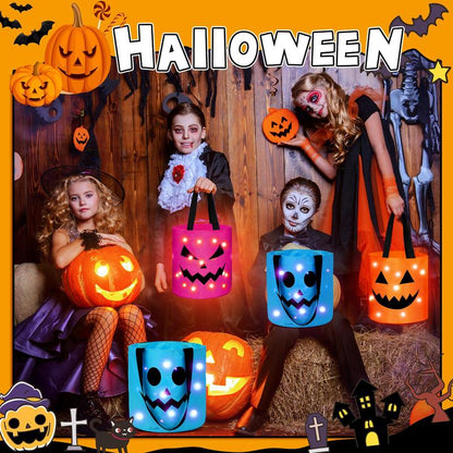 Light up Halloween(2Pcs) Baskets, Halloween Trick or Treat Bucket for Kidsled Light up Pumpkin Basket Gift for Kids, Multipurpose Goodie Gift Tote Bag