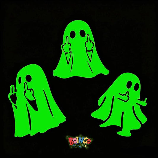 Glow-In-The-Dark Halloween Ghost PVC Sticker - Reflective Middle Finger Decal for Cars, Motorcycles, Windows & Paint (3 or 6 Pcs) Body