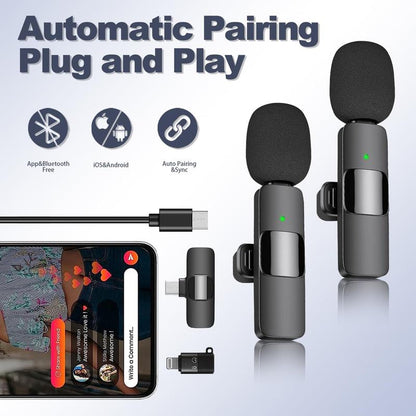 Level Up Your Sound with Our Upgraded Mini Wireless Lavalier Mics! Perfect for iPhone 15, iOS & Android - 2 Pack for Interviews, Videos, Podcasts & YouTube!