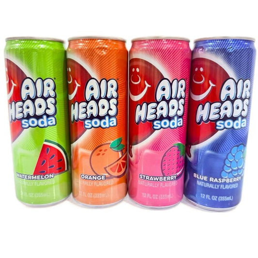 Air Heads Soda 4 Variety Pack 12 Fl Oz Cans Watermelon Orange Strawberry Blue Raspberry Flavors Beverage