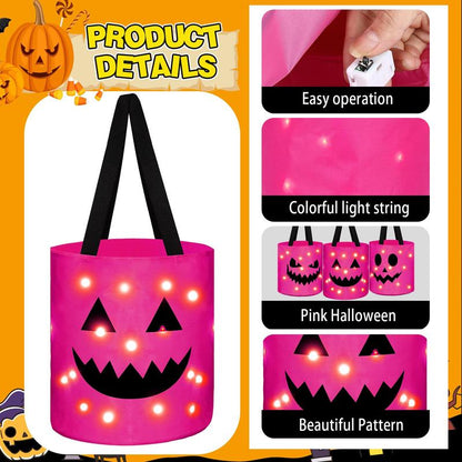 Light up Halloween(2Pcs) Baskets, Halloween Trick or Treat Bucket for Kidsled Light up Pumpkin Basket Gift for Kids, Multipurpose Goodie Gift Tote Bag