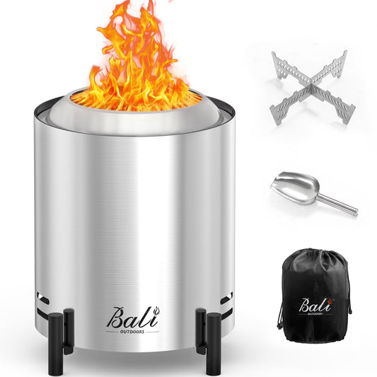 6.5 Inch Tabletop Fire Pit Round, Portable Outdoor Smokeless Firepit Silver