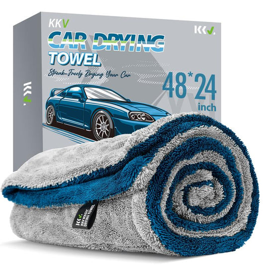 KKV Full-Sized Drying Towel, 48X24“ Dual Sided Microfiber Car Cleaning Towel with Twisting Yarn Technique for Suvs, 1400GSM Super Absorbent, Scratch-Free, Quick-Dry, Machine Washable