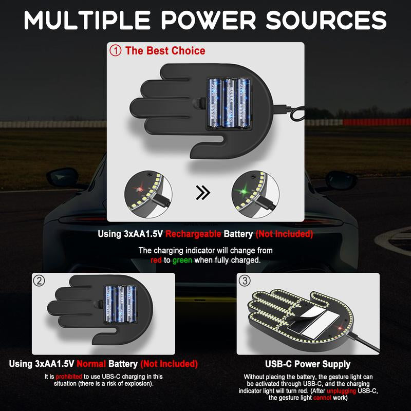 DIBMS Wireless Control of LED Car Gesture Light with Remote Control, Recyclable & Rechargeable, Fun Rear Window Sign,Calming Road Rage, Ambient Lighting Kit,3 Modes Adjustable Finger Lights.