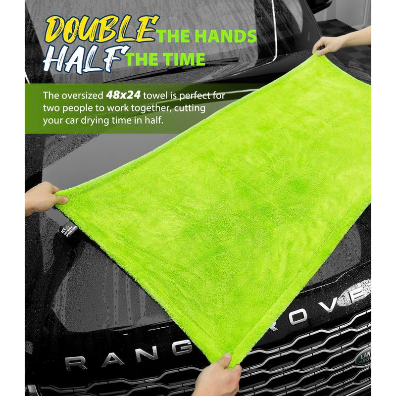 KKV Full-Sized Drying Towel, 48X24“ Dual Sided Microfiber Car Cleaning Towel with Twisting Yarn Technique for Suvs, 1400GSM Super Absorbent, Scratch-Free, Quick-Dry, Machine Washable