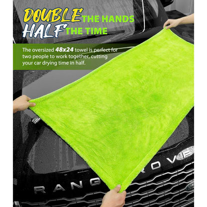 KKV Full-Sized Drying Towel, 48X24“ Dual Sided Microfiber Car Cleaning Towel with Twisting Yarn Technique for Suvs, 1400GSM Super Absorbent, Scratch-Free, Quick-Dry, Machine Washable