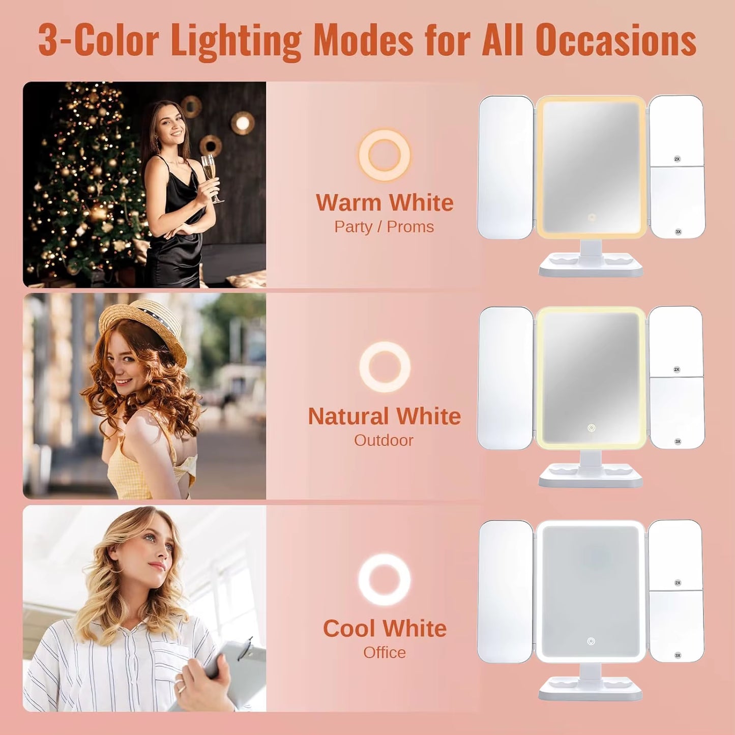 Glow Up Your Beauty Routine with Our LED Trifold Makeup Mirror! Perfect for Dorms! ✨💄