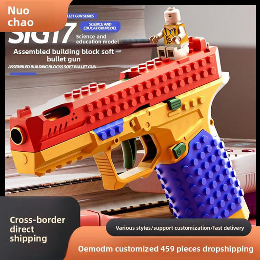 Assembleable Building Blocks G17 Soft Bullet Gun Recoil Firing Continuous Shell Ejection Handgun Toy Gun Mechanical Linkage Collaborative Tactical Building Block Set