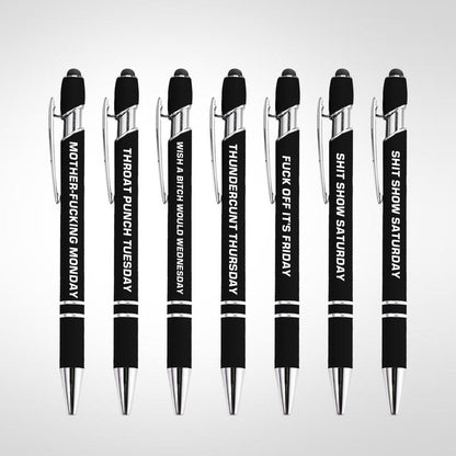 Funny Daily Quotes Metal Ballpoint Pen Set, 7 Counts per Set, Daily Funny & Sarcastic Quotes, Smooth Writing Pens, Office Stationery & Supplies