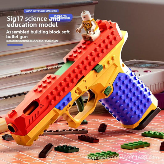 Assembleable Building Blocks G17 Soft Bullet Gun Recoil Firing Continuous Shell Ejection Handgun Toy Gun Mechanical Linkage Collaborative Tactical Building Block Set
